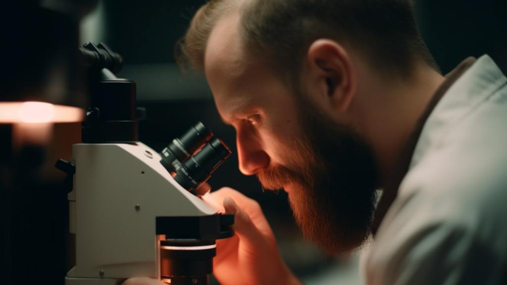 Scientist looking through a microscope to know if his hypothesis was validated