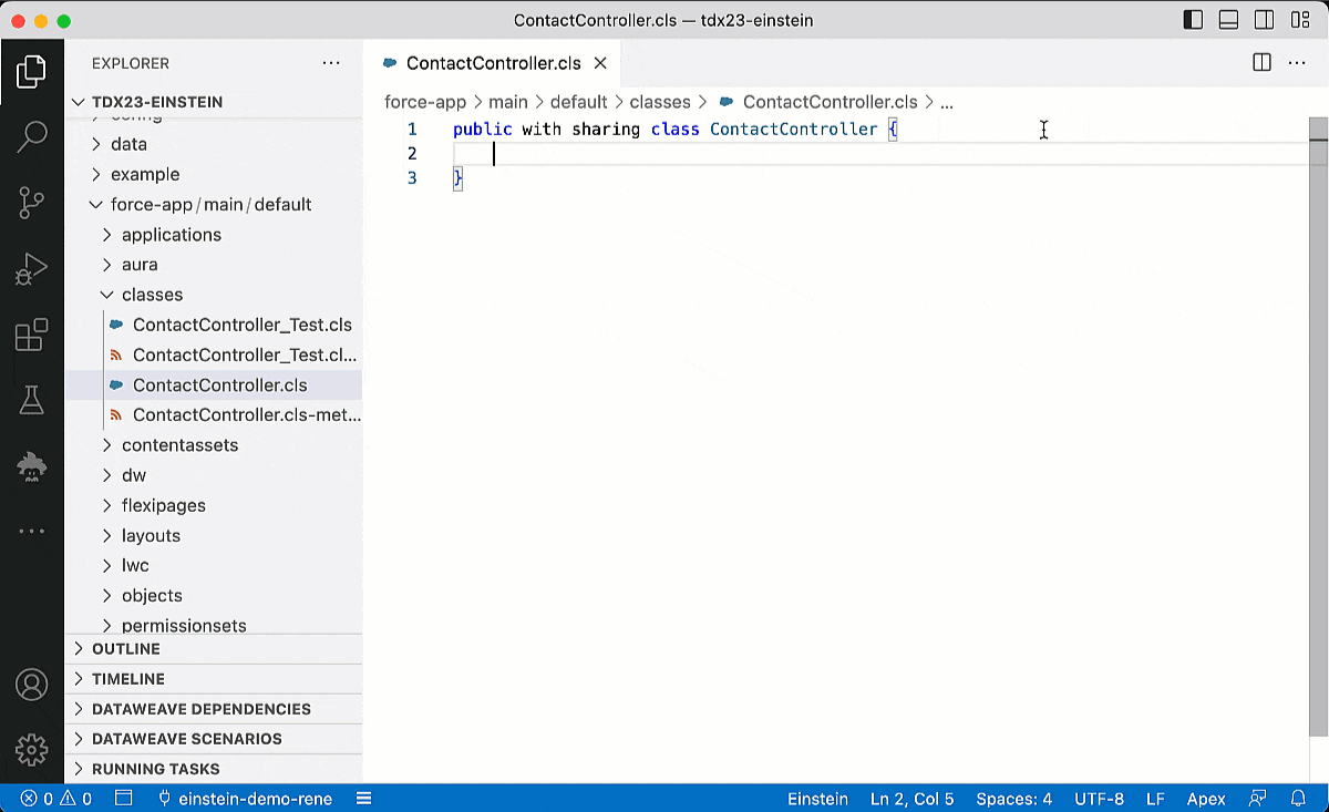 Gif showing Einstein GPT Code Completion in VS Code