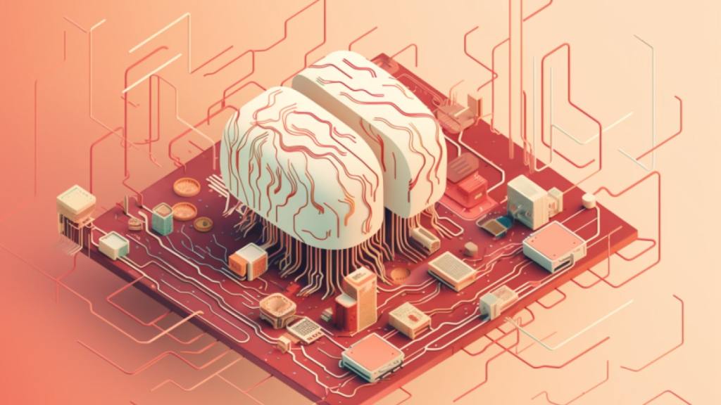 Illustration of a 3D brain with wires for Salesforce AI cloud