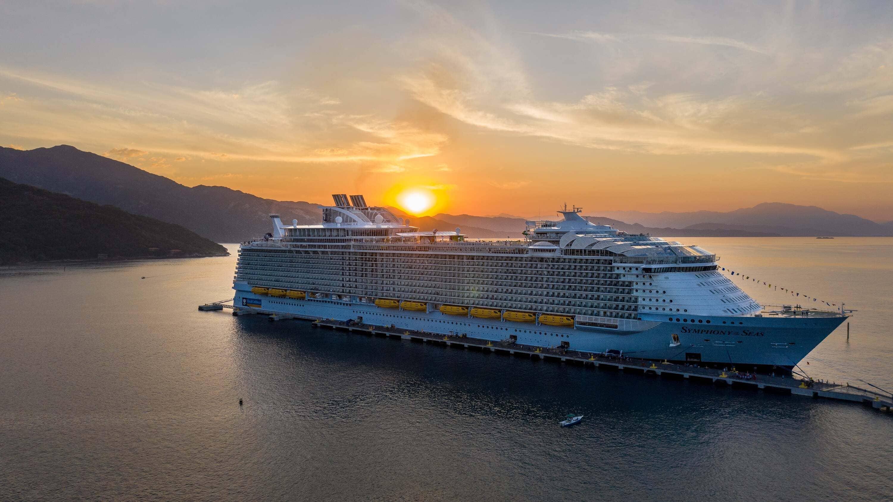 Photo of a Royal Caribbean Cruise Ship during sunset in the ocean