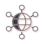 Global team icon illustration of a globe with different circles off of it